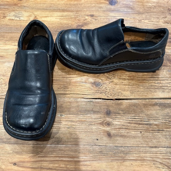 Born Shoes Mayflower Black Chunky Leather Loafers Women's Size 7 (EU‎ 38) EUC - Picture 2 of 12